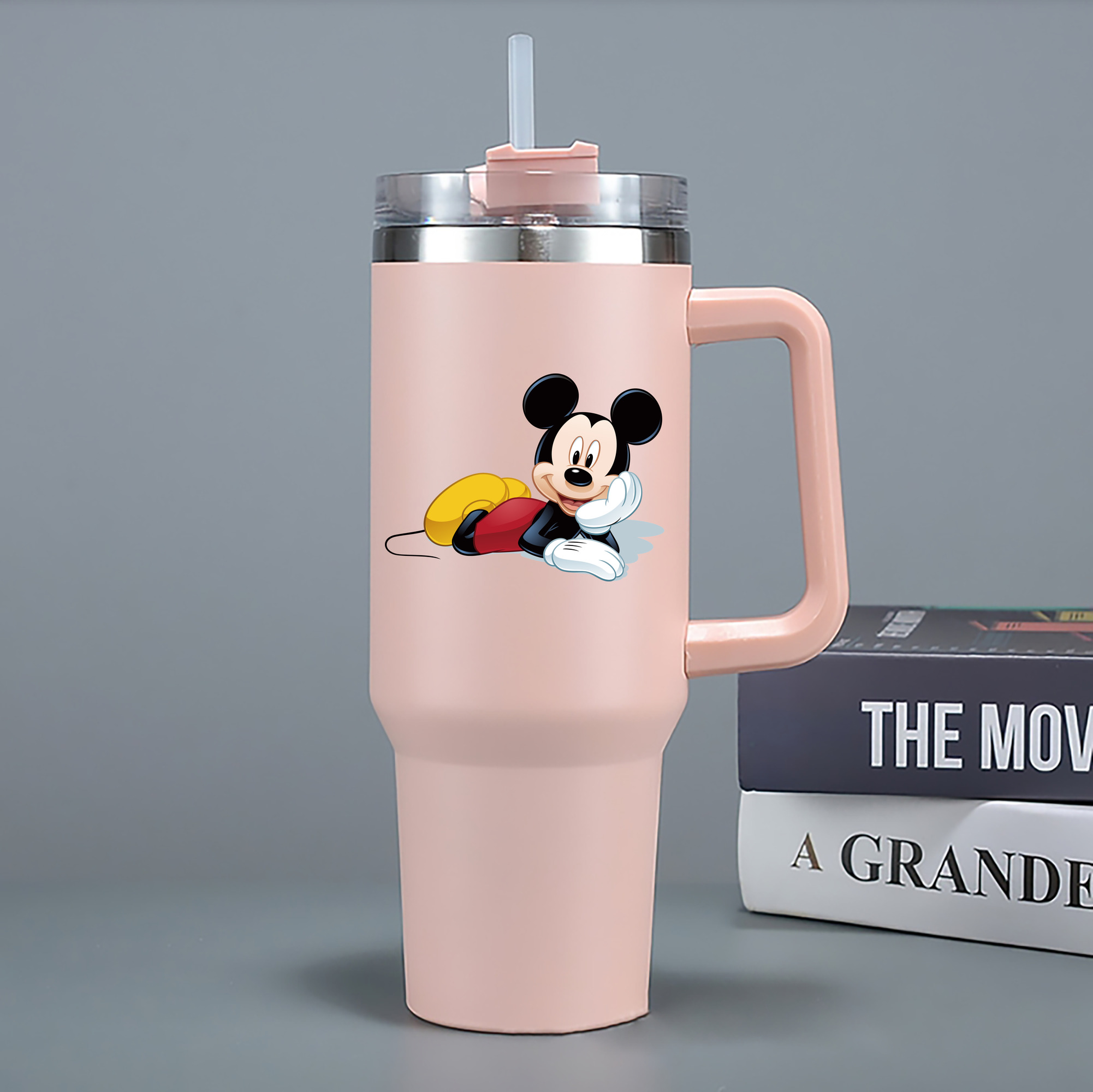 （画像用） ミッキーマウス Mickey Mouse 1200mL車用タンブラー - クリスタルステッカー（プラスチックストロー付き）